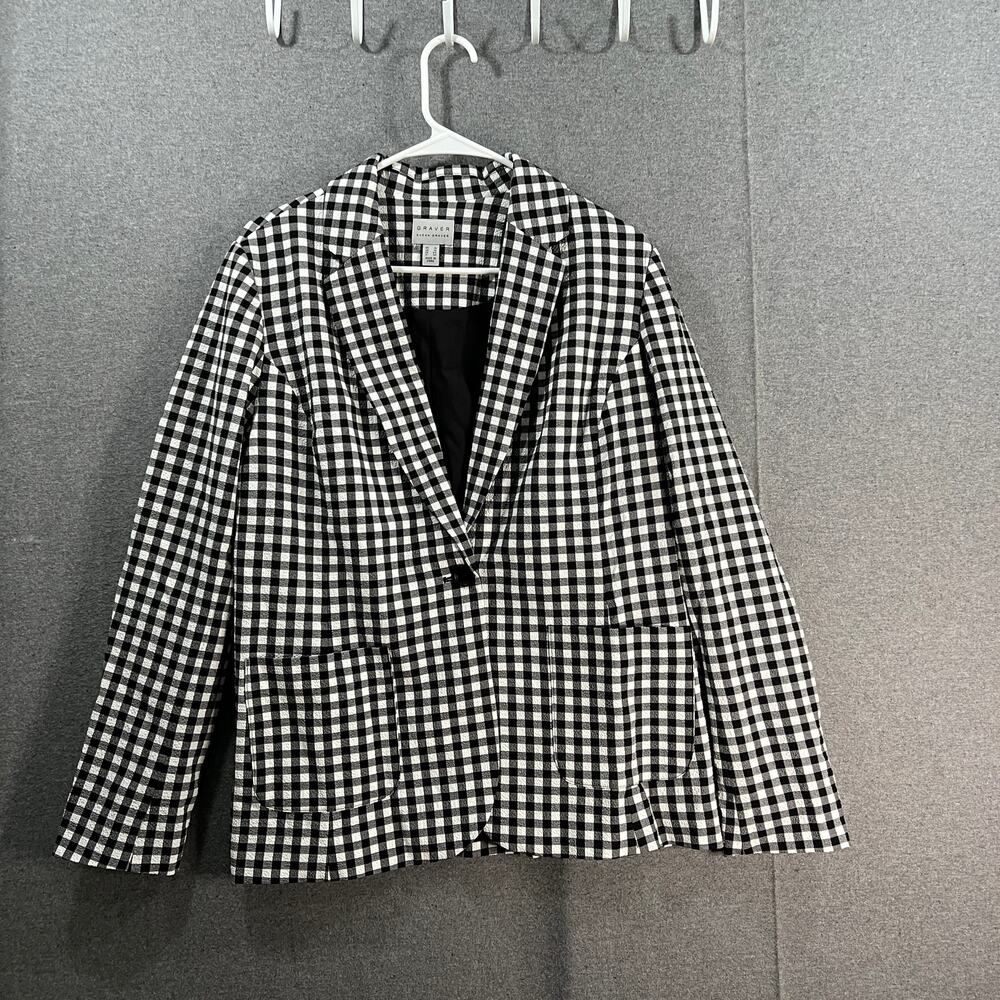 Susan Graver Yarn Dyed Woven Gingham Boyfriend Blazer Black Size Reg 14